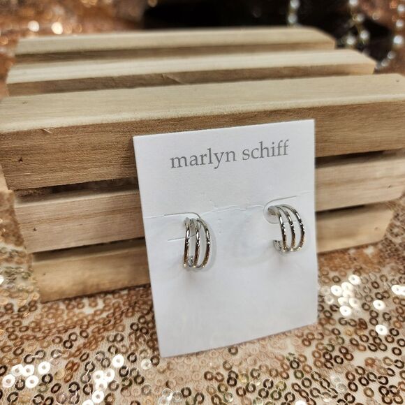 New Marlyn Schiff Triple Hoop Earrings - Available In Gold And Silver - Picture 9 of 10